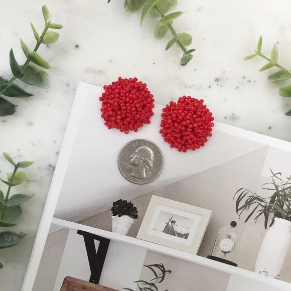 "Clémence" Earrings || Cherry Red Beaded Statement - Picture 4 of 9